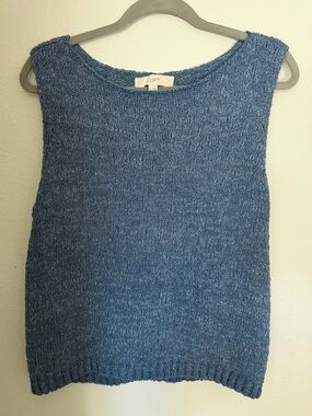Size XL LOFT Dusty Blue Knit Sleeveless Blouse Cotton Blend